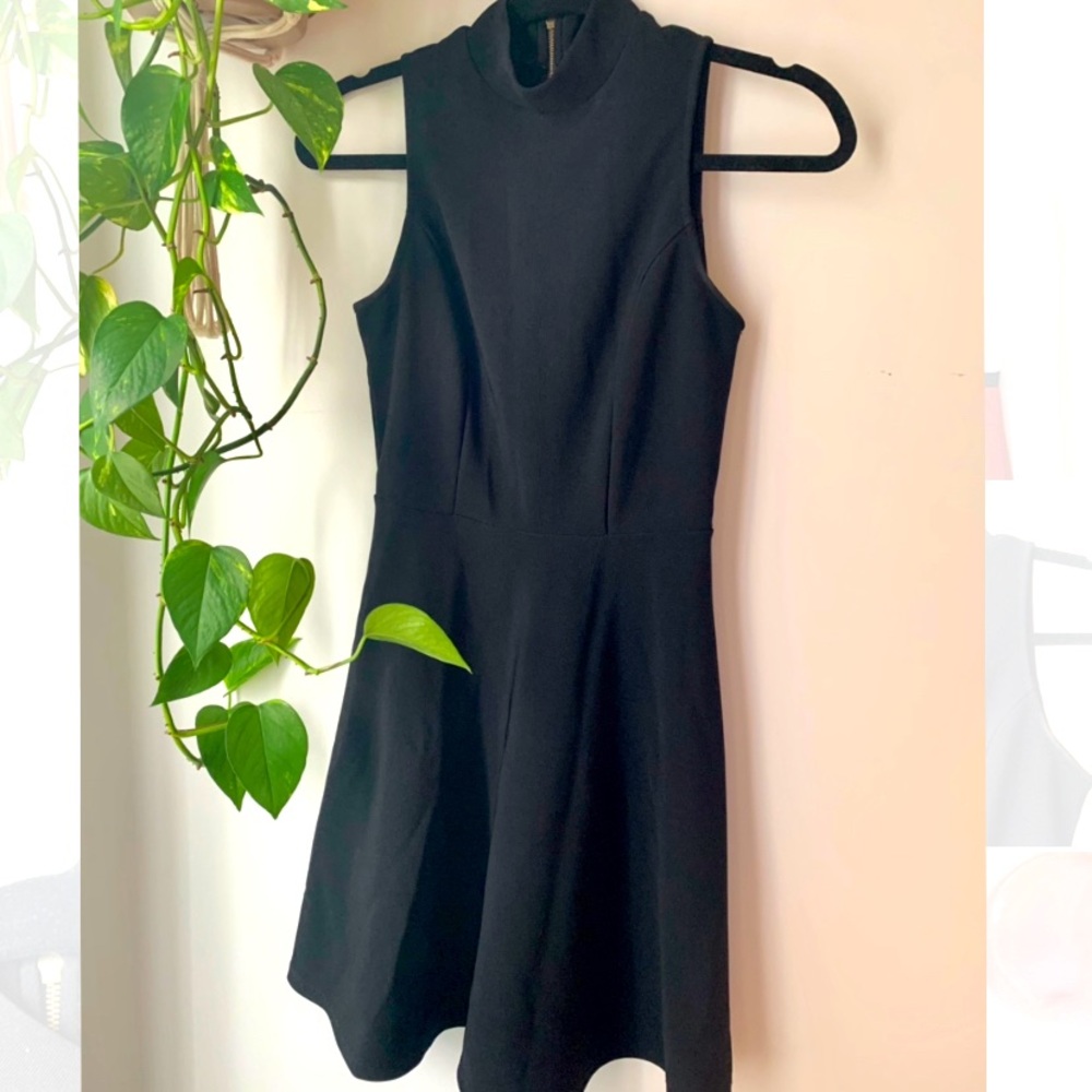 Cute mock neck fit and flare black dress